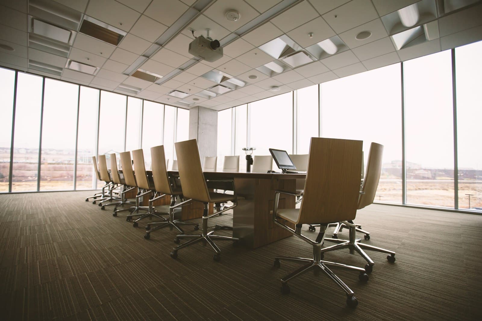 An oval boardroom table and chairs