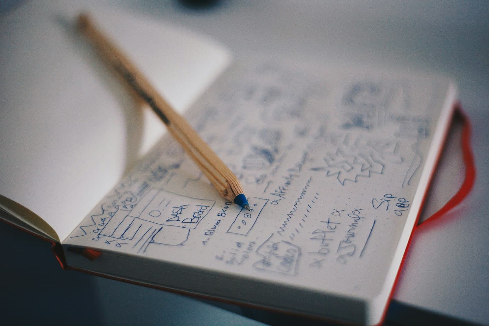 A pen resting on an open notebook