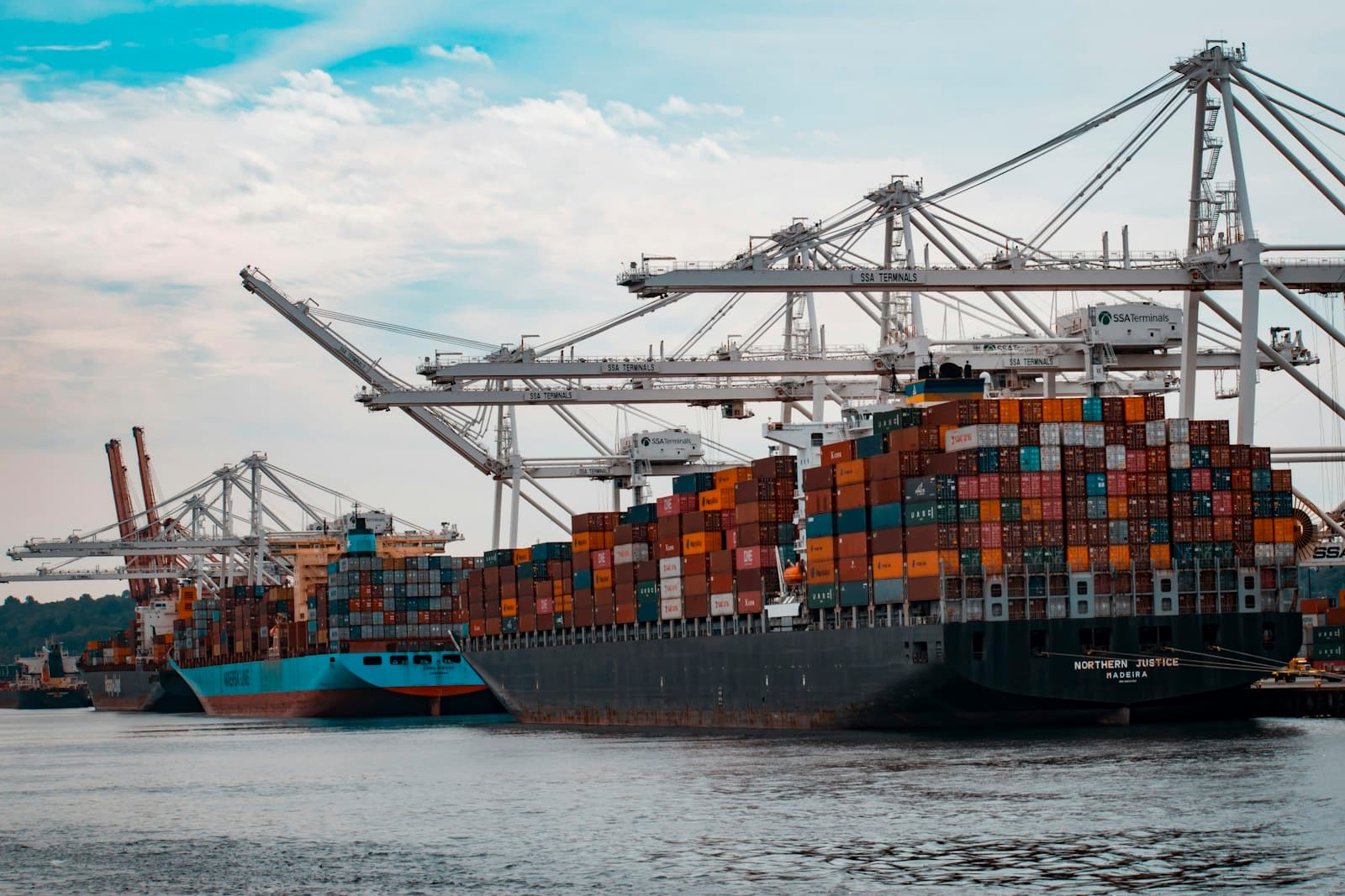 Cargo ships and containers at a port